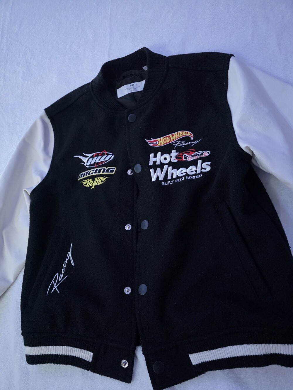 H&M Hot Wheels Racing Varsity Jacket Black White